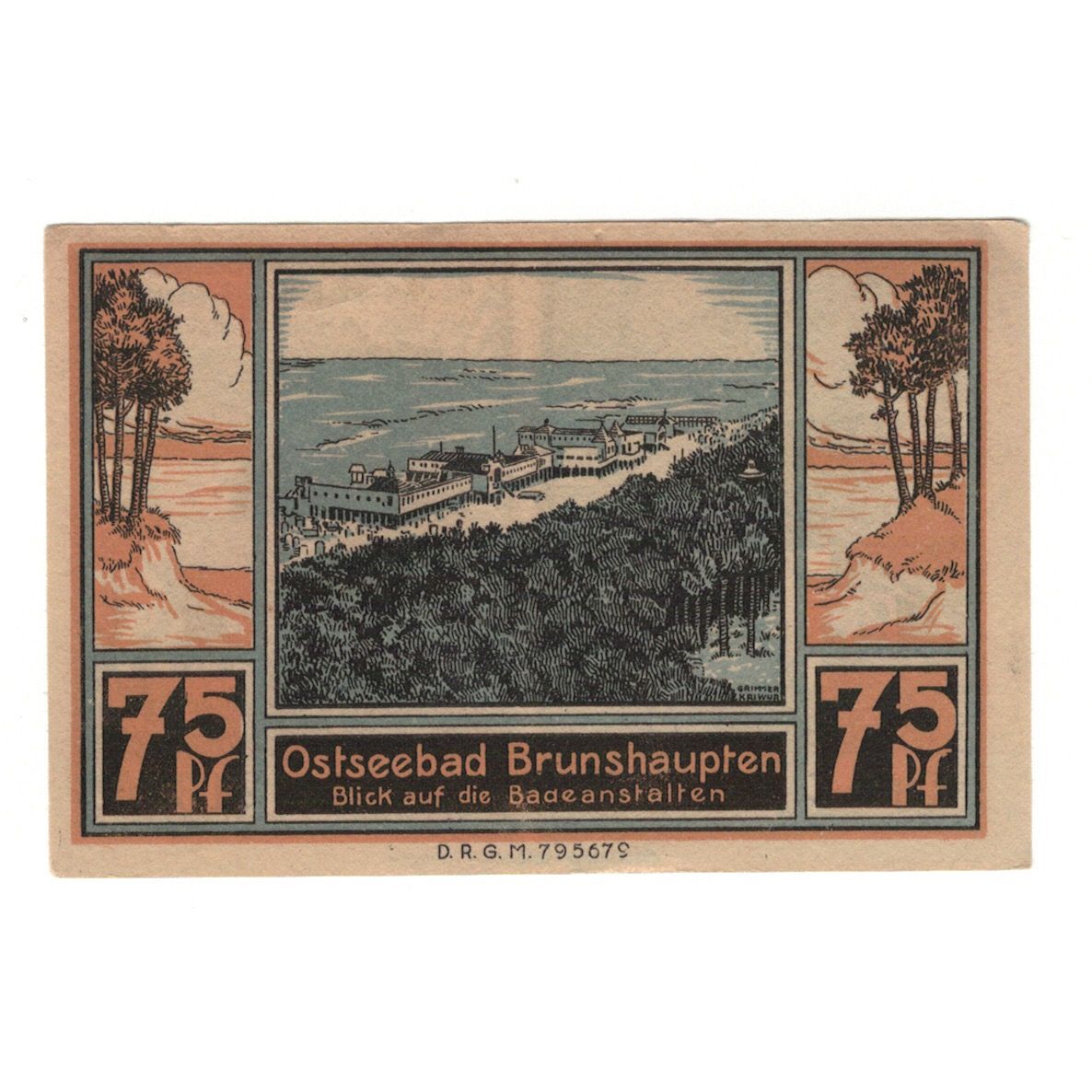 Nota, Alemanha, Brunshaupten, 75 Pfennig, plage, 1922, UNC(60-62), Mehl:195.2a