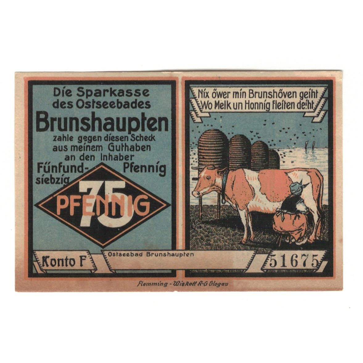 Banknot, Niemcy, Brunshaupten, 75 Pfennig, plage 1, 1922, UNC(60-62)