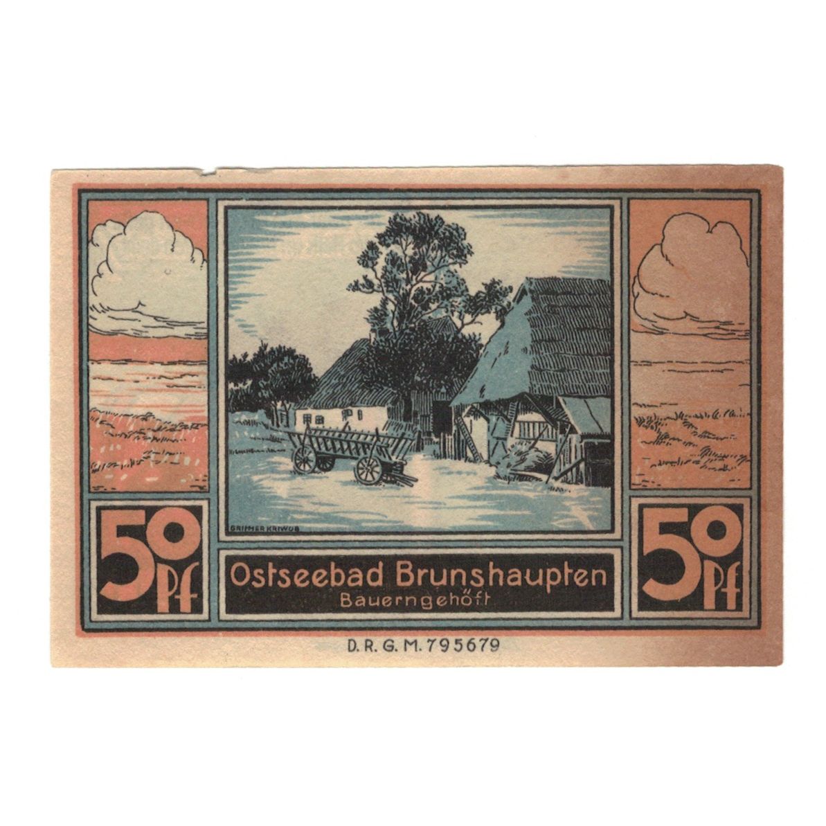 Geldschein, Deutschland, Brunshaupten, 50 Pfennig, village, 1922, VZ+