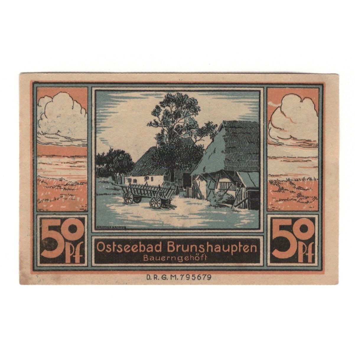 Geldschein, Deutschland, Brunshaupten, 50 Pfennig, village 1, 1922, VZ+