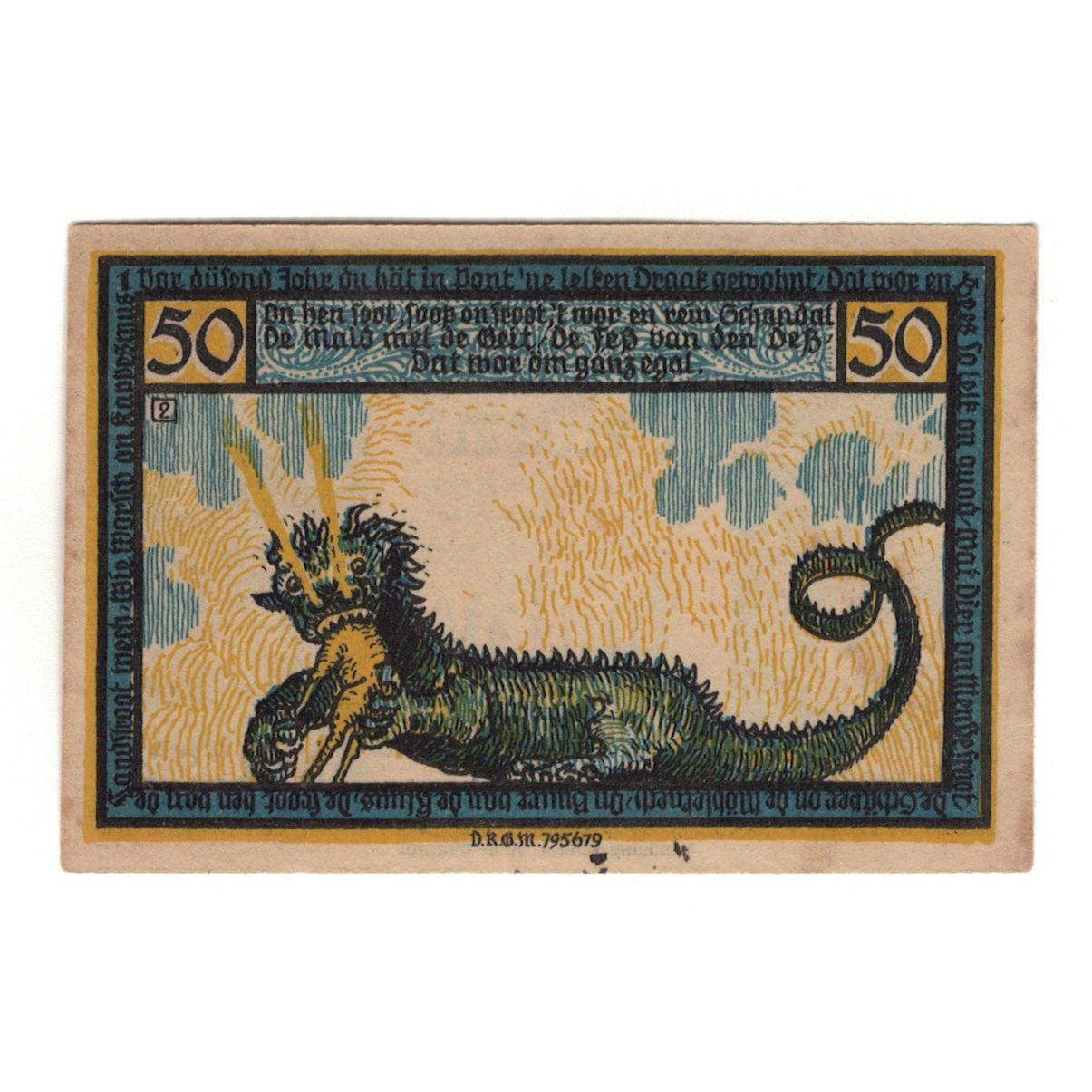 Banknote, Germany, Geldern Kreiskommunalkasse, 50 Pfennig, dragon, 1922