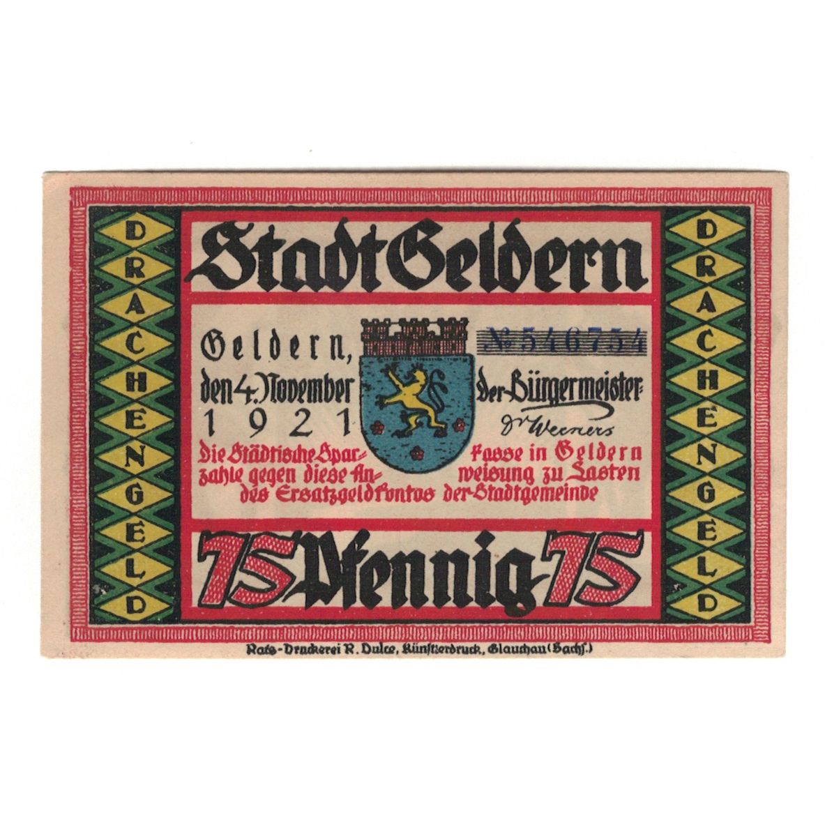 Banknot, Niemcy, Geldern Stadt, 75 Pfennig, personnage, 1922, 1922-05-01