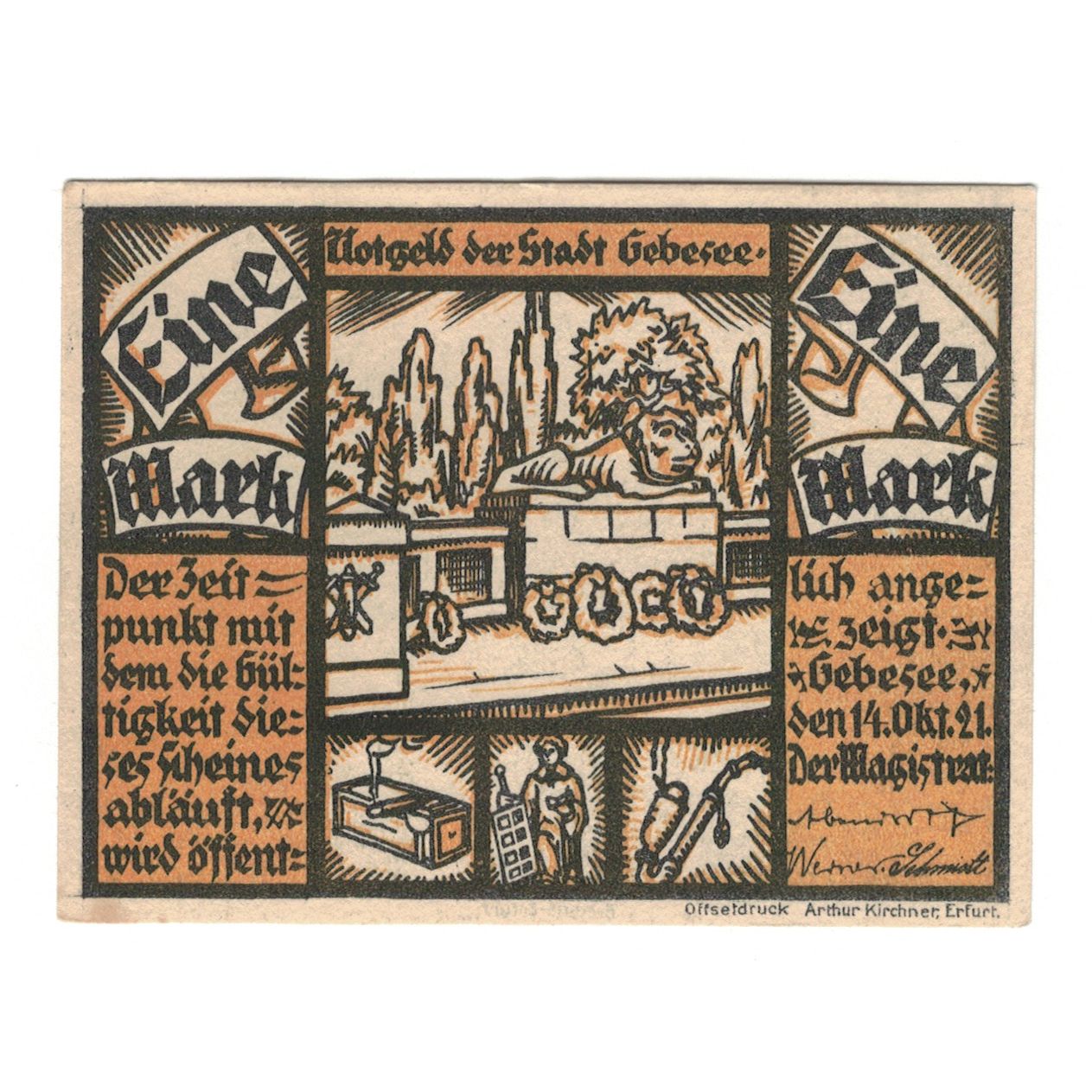 Geldschein, Deutschland, Gebesee Stadt, 1 Mark, village, 1921, 1921-10-14, VZ+