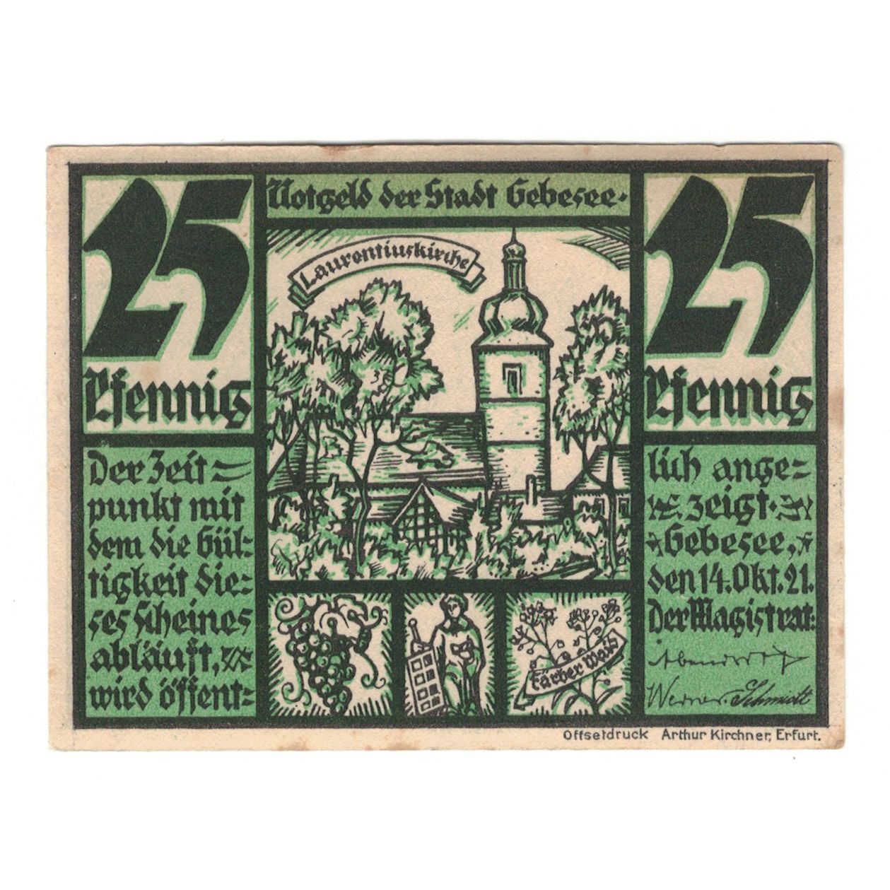 Banknot, Niemcy, Gebesee Stadt, 25 Pfennig, village, 1921, 1921-10-14