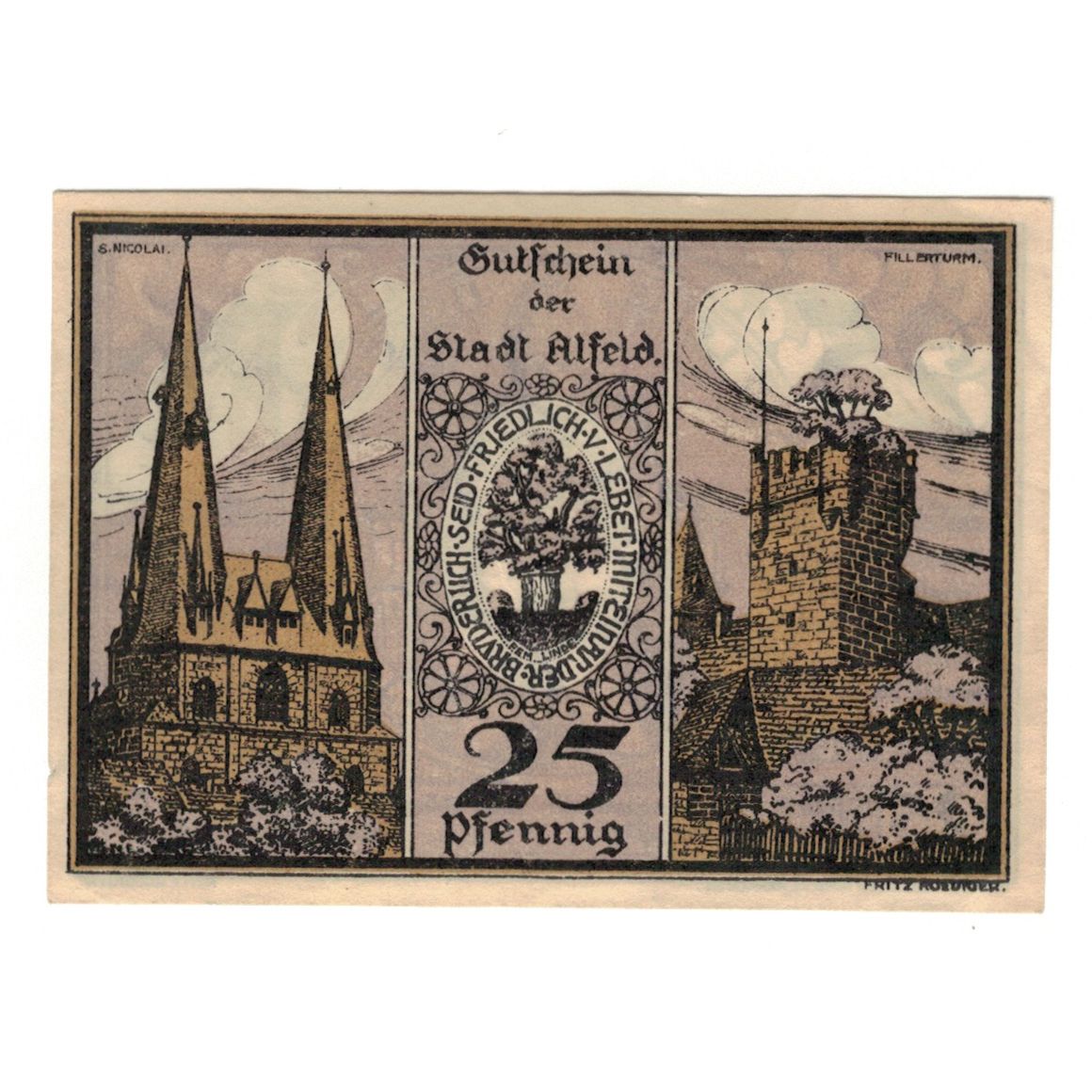 Banknot, Niemcy, Alfeld Stadt, 25 Pfennig, personnage, 1921, 1921-07-01