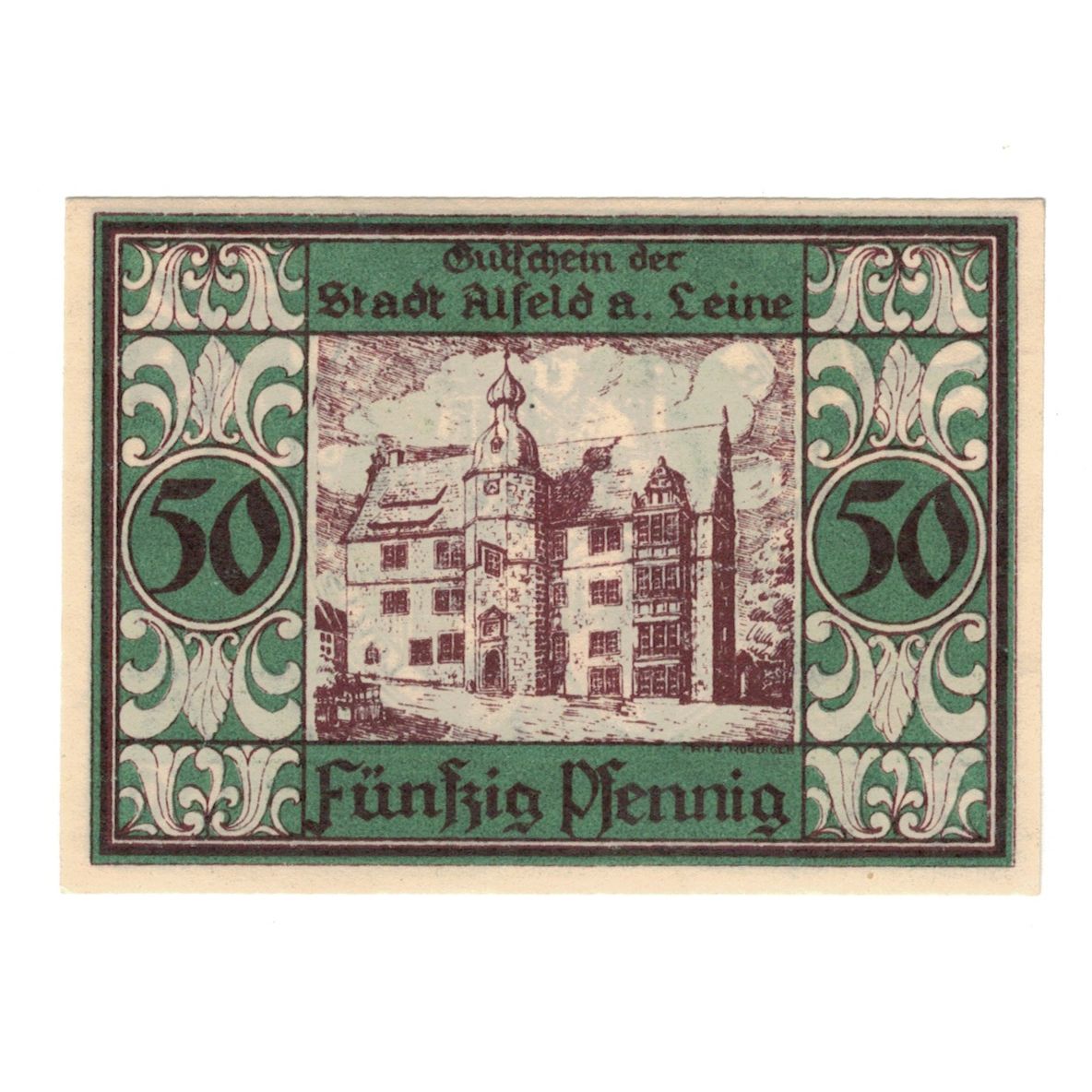 Banknot, Niemcy, Alfeld Stadt, 50 Pfennig, personnage, 1921, 1921-07-01