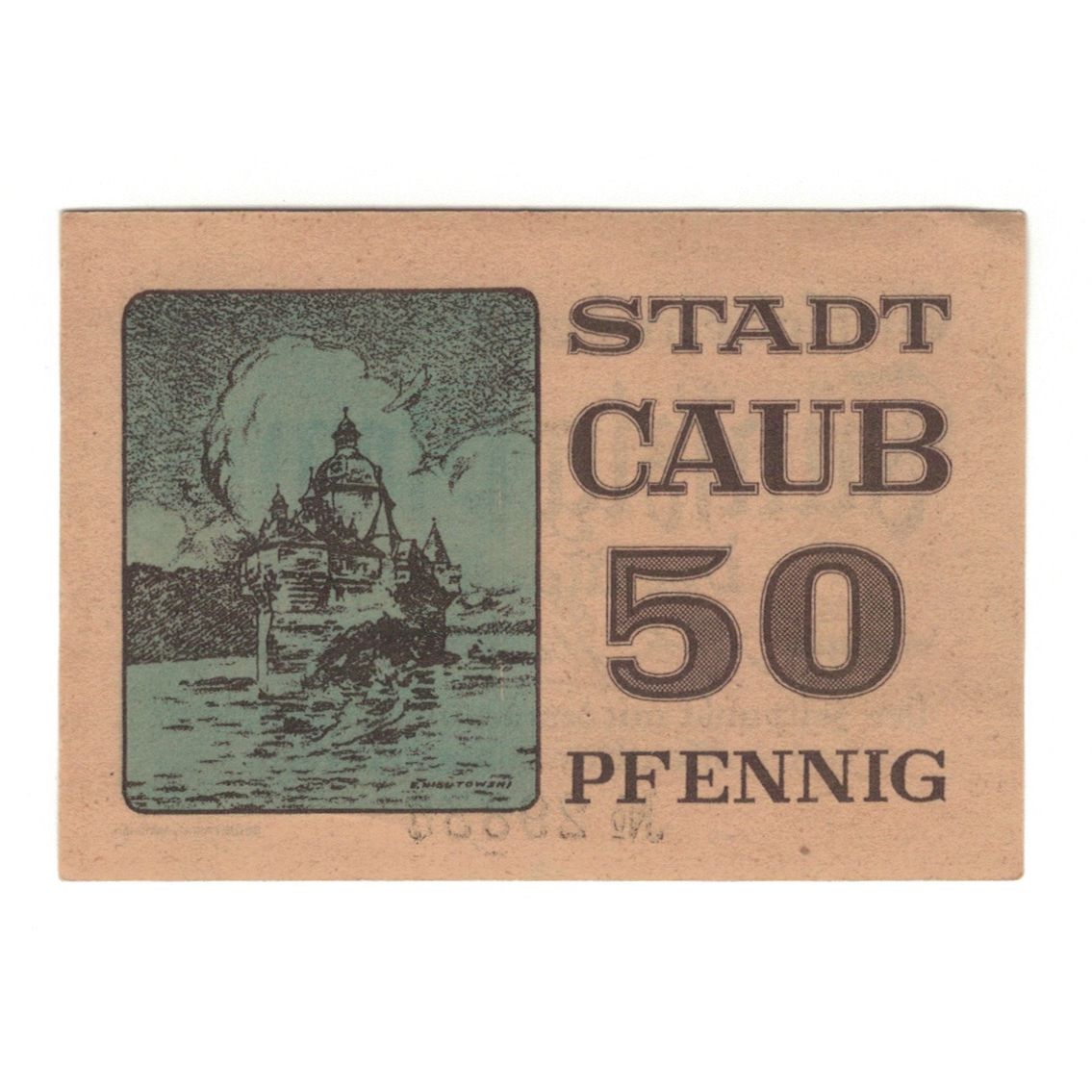 Banknot, Niemcy, Caub Stadt, 50 Pfennig, Maison, 1920, UNC(60-62), Mehl:C10.1a