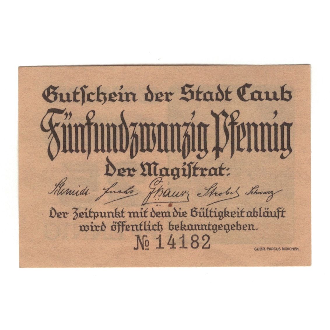Geldschein, Deutschland, Caub Stadt, 25 Pfennig, Maison, 1920, VZ+, Mehl:C10.1a