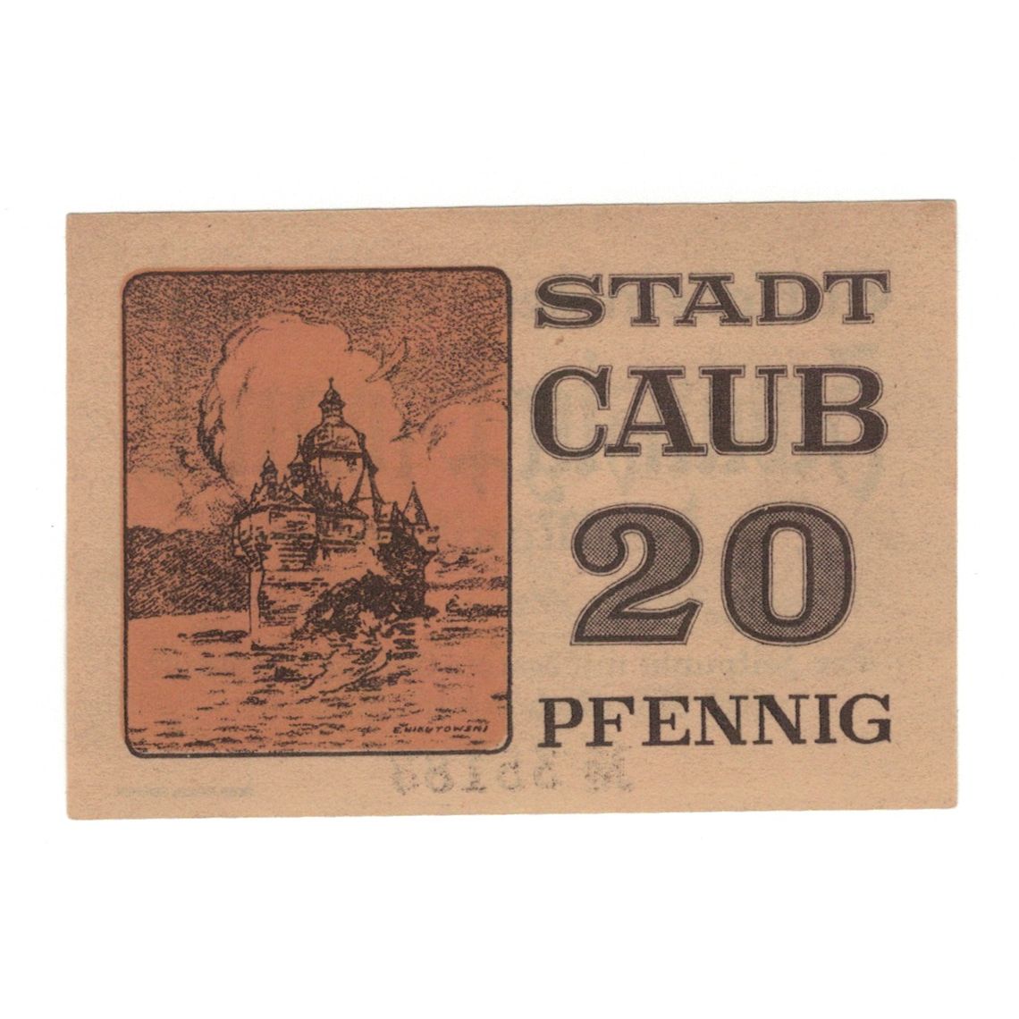 Geldschein, Deutschland, Caub Stadt, 20 Pfennig, Maison, 1920, VZ+, Mehl:C10.1a