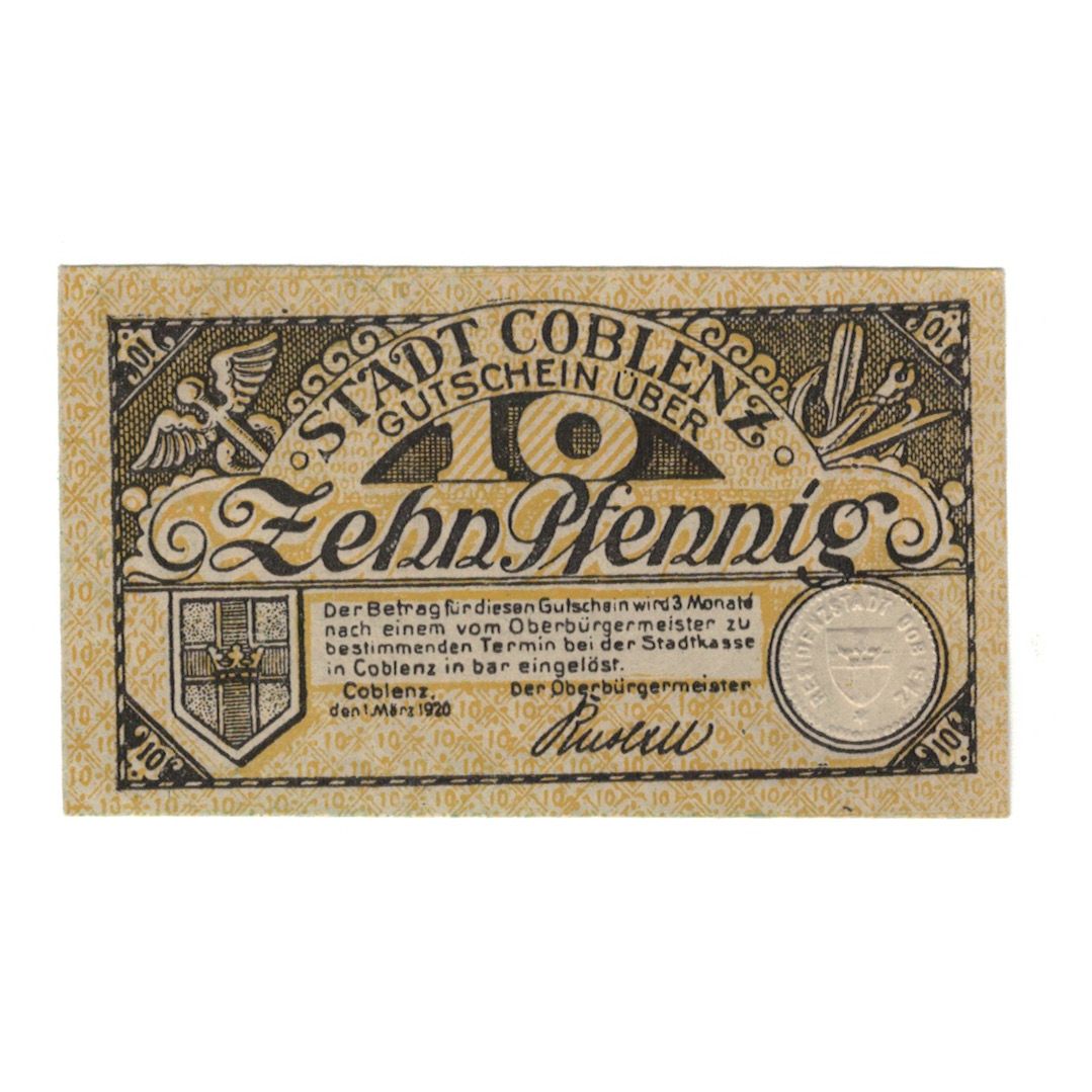 Billete, Alemania, Coblenz Stadt, 10 Pfennig, valeur faciale, 1920, EBC+