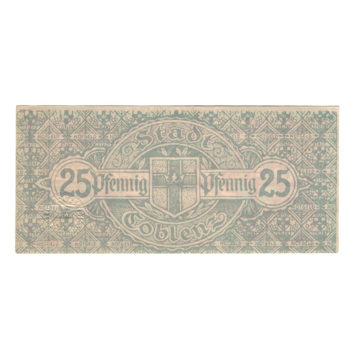 Geldschein, Deutschland, Coblenz Stadt, 25 Pfennig, valeur faciale 1, 1920, VZ+