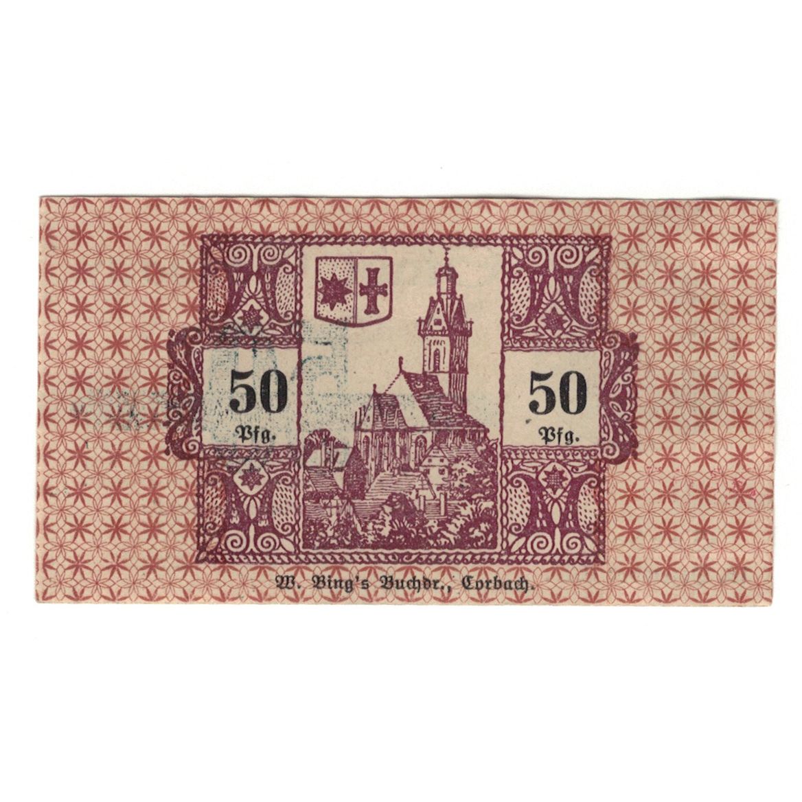 Banconote, Germania, Corbach Stadt, 50 Pfennig, valeur faciale, 1920