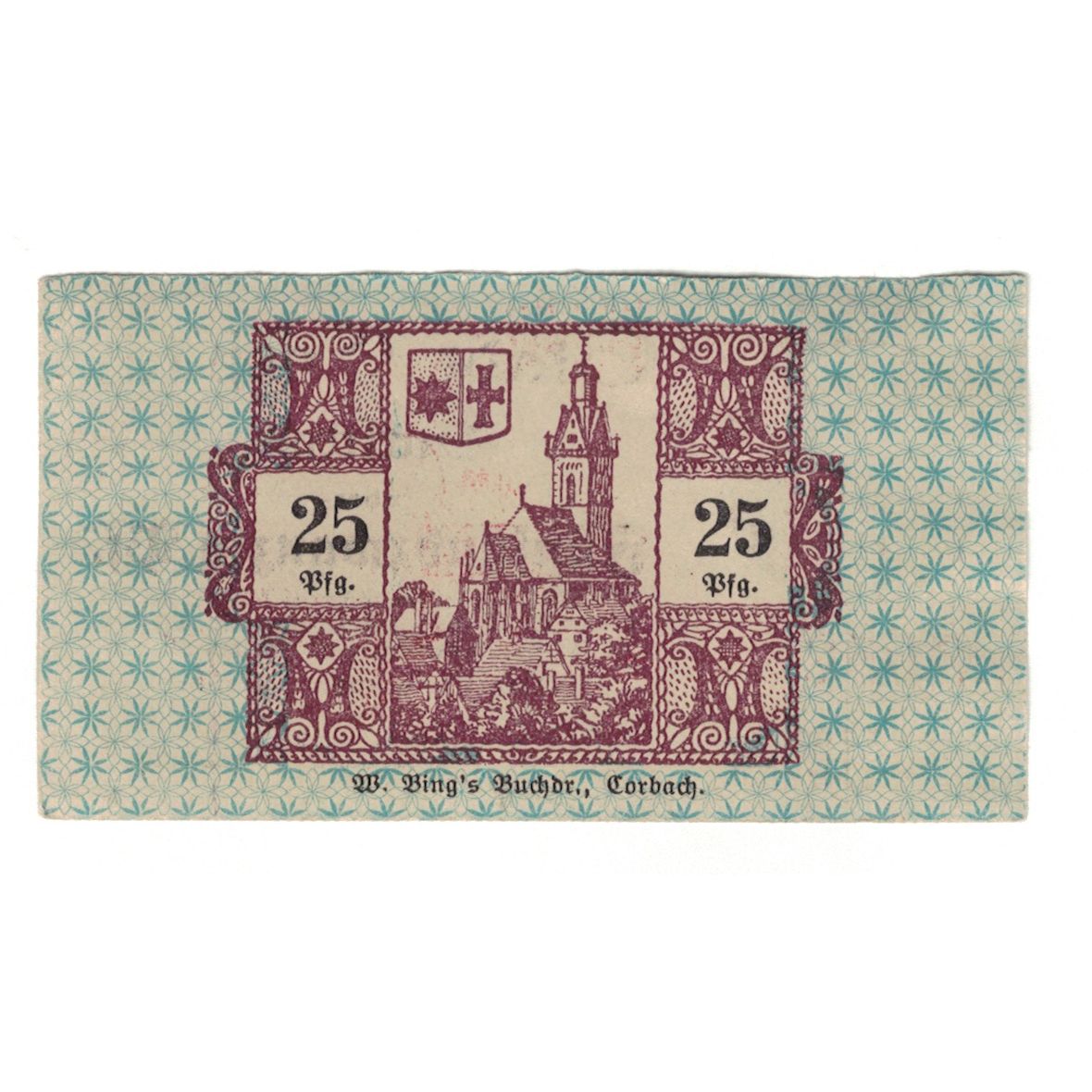 Nota, Alemanha, Corbach Stadt, 25 Pfennig, valeur faciale, 1920, 1920-12-15