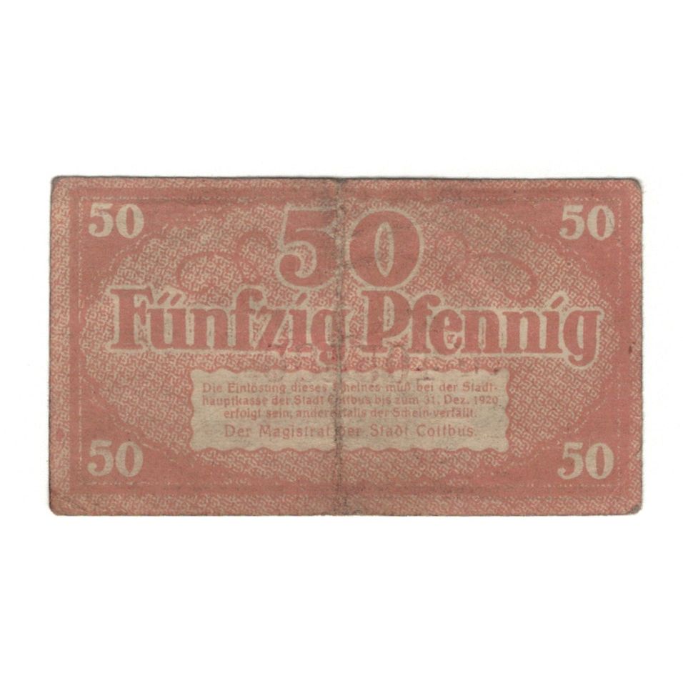 Banknot, Niemcy, Cottbus Stadt, 50 Pfennig, valeur faciale, 1918, 1918-12-31