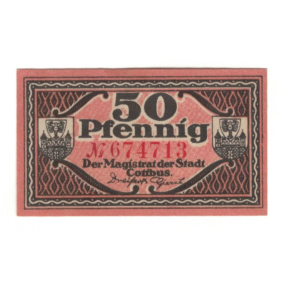 Billete, Alemania, Cottbus Stadt, 50 Pfennig, valeur faciale 1, 1918