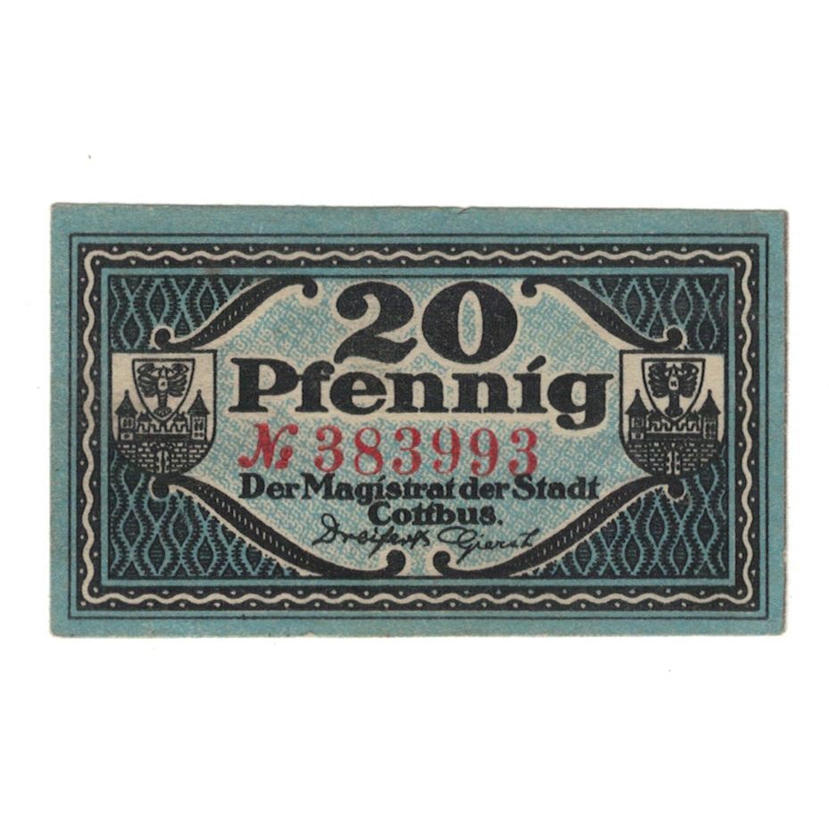 Billete, Alemania, Cottbus Stadt, 20 Pfennig, valeur faciale, 1918, 1918-12-31