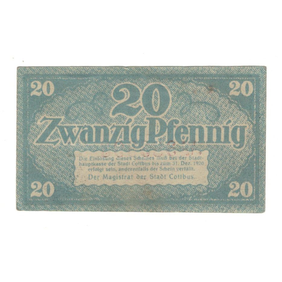 Billete, Alemania, Cottbus Stadt, 20 Pfennig, valeur faciale, 1918, 1918-12-31