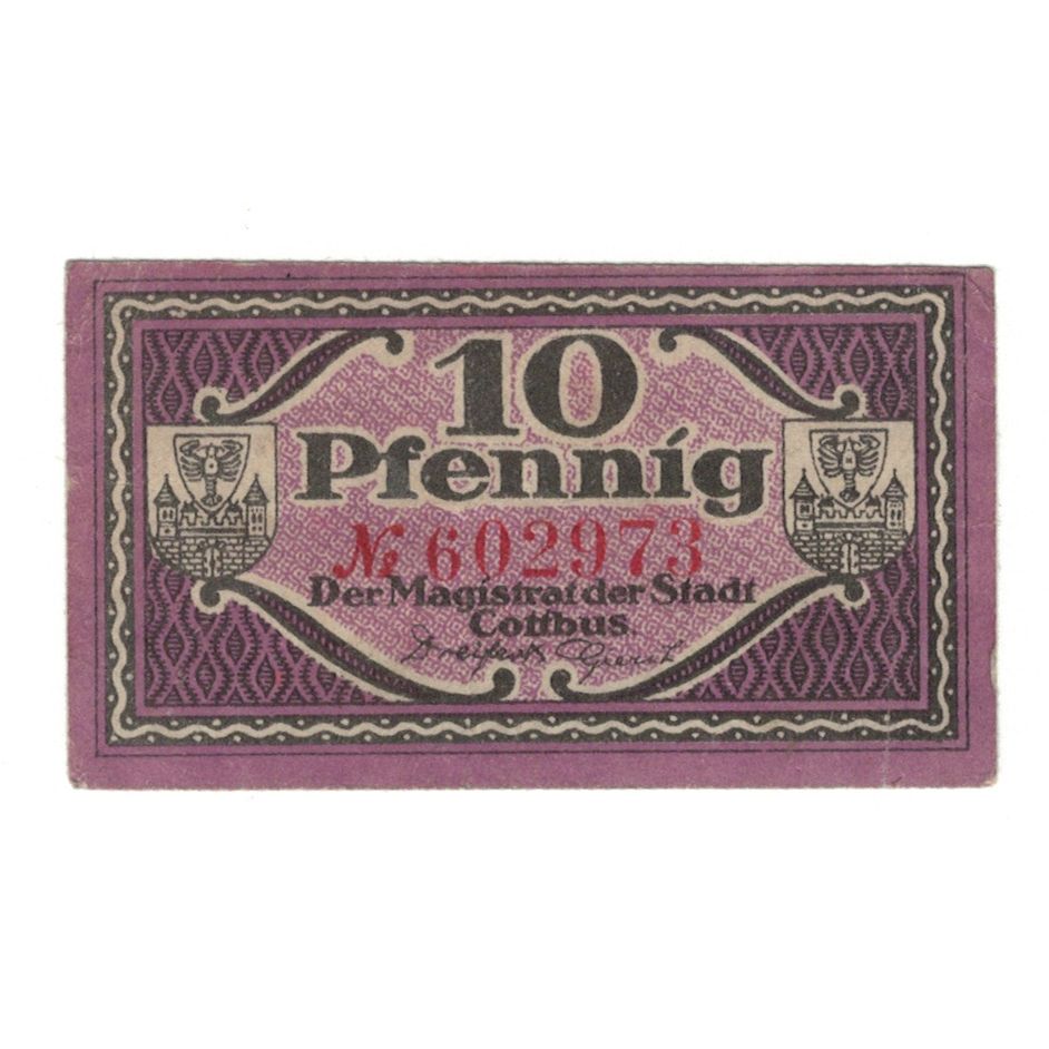 Banknot, Niemcy, Cottbus Stadt, 10 Pfennig, valeur faciale, 1918, 1918-12-31