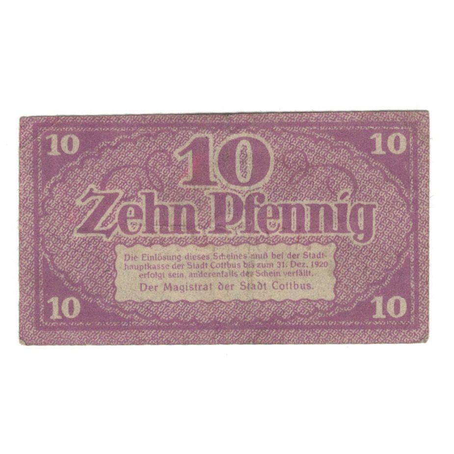Banknot, Niemcy, Cottbus Stadt, 10 Pfennig, valeur faciale, 1918, 1918-12-31