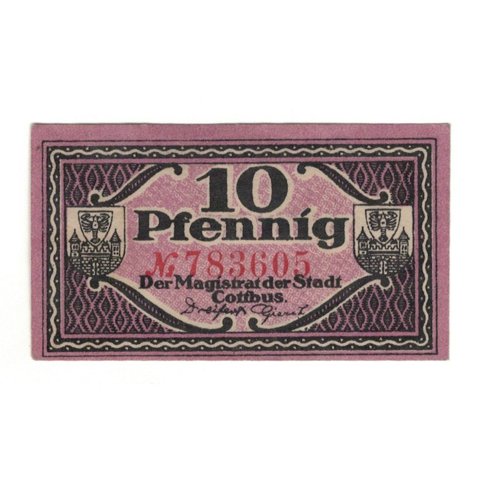 Banknot, Niemcy, Cottbus Stadt, 10 Pfennig, valeur faciale 1, 1918, 1918-12-31