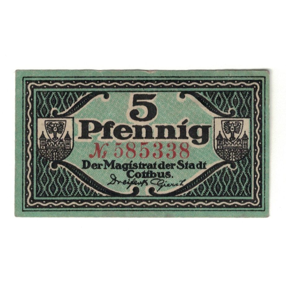 Banconote, Germania, Cottbus Stadt, 5 Pfennig, valeur faciale, 1918, 1918-12-31