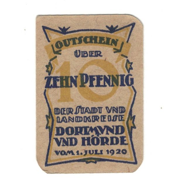 Geldschein, Deutschland, Dortmund und Hörde Städte und Kreise, 10 Pfennig