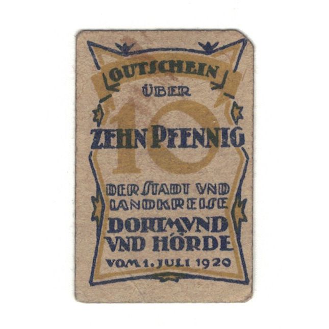 Banconote, Germania, Dortmund und Hörde Städte und Kreise, 10 Pfennig, valeur
