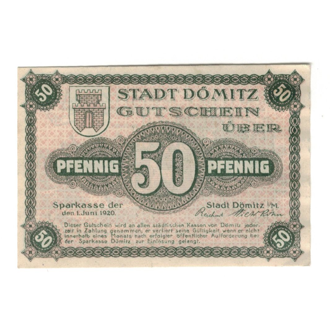 Banknot, Niemcy, Dömitz Sparkasse der Stadt, 50 Pfennig, valeur faciale, 1921