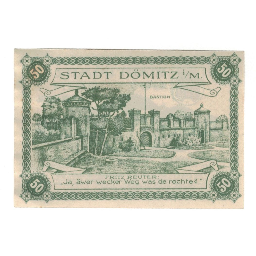 Banknot, Niemcy, Dömitz Sparkasse der Stadt, 50 Pfennig, valeur faciale, 1921