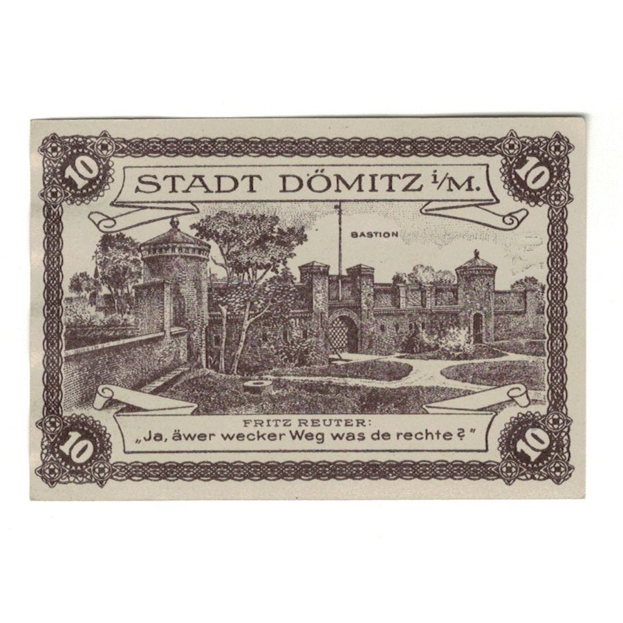 Banknot, Niemcy, Dömitz Sparkasse der Stadt, 10 Pfennig, valeur faciale, 1921