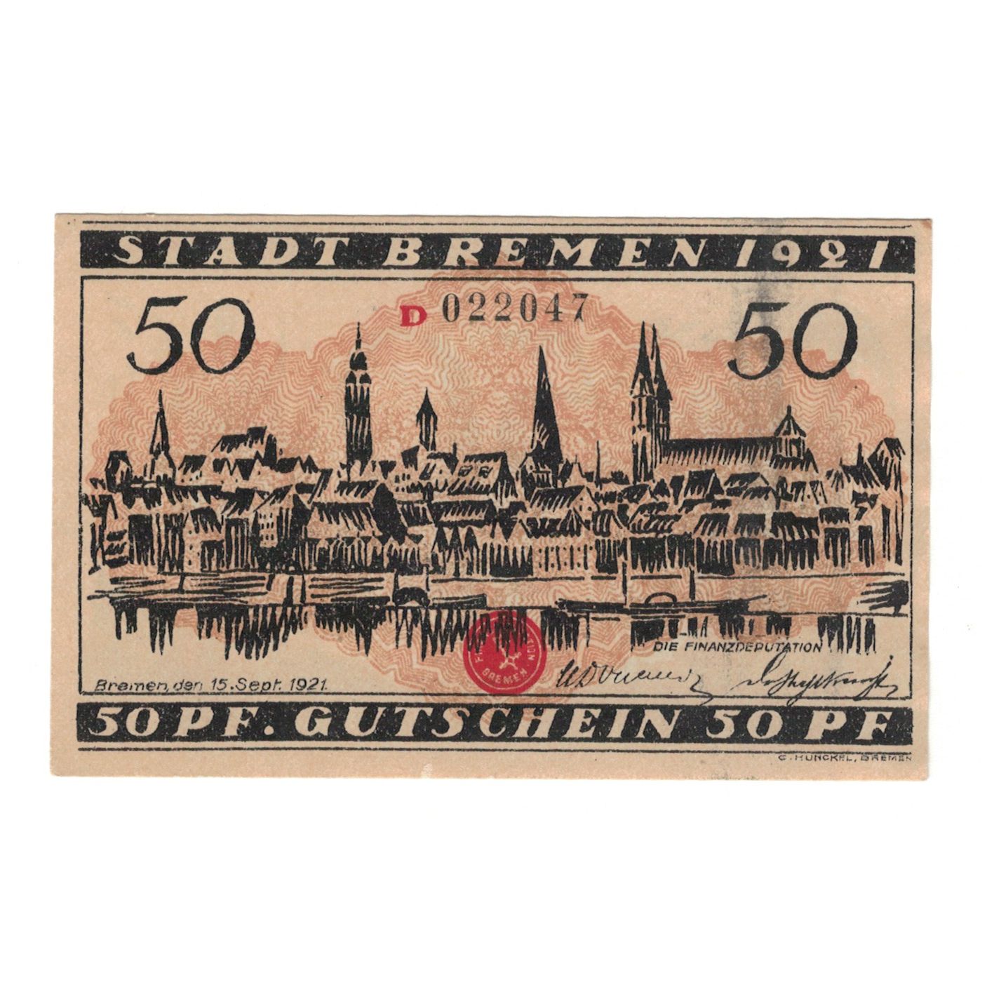 Geldschein, Deutschland, Bremen Finanzdeputation, 50 Pfennig, village, 1921