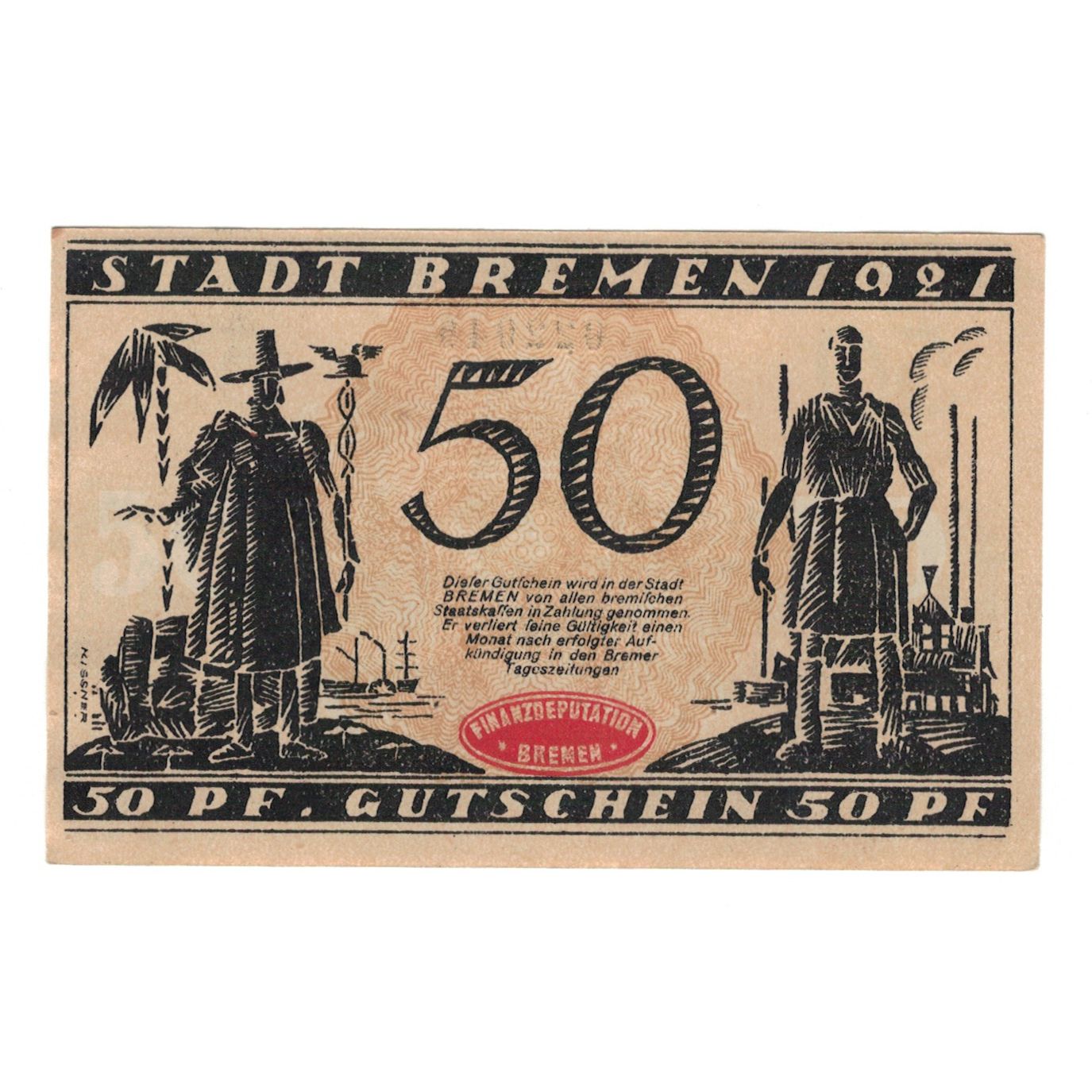 Geldschein, Deutschland, Bremen Finanzdeputation, 50 Pfennig, village, 1921