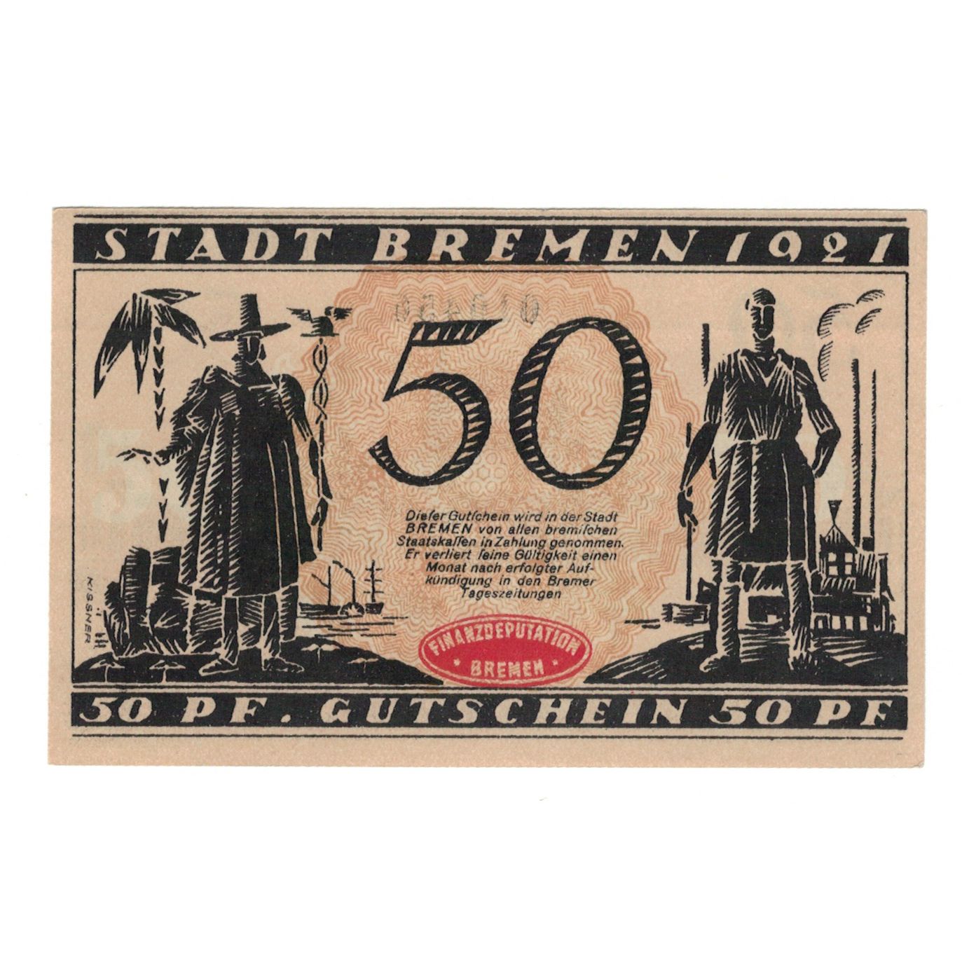 Banknot, Niemcy, Bremen Finanzdeputation, 50 Pfennig, village 1, 1921