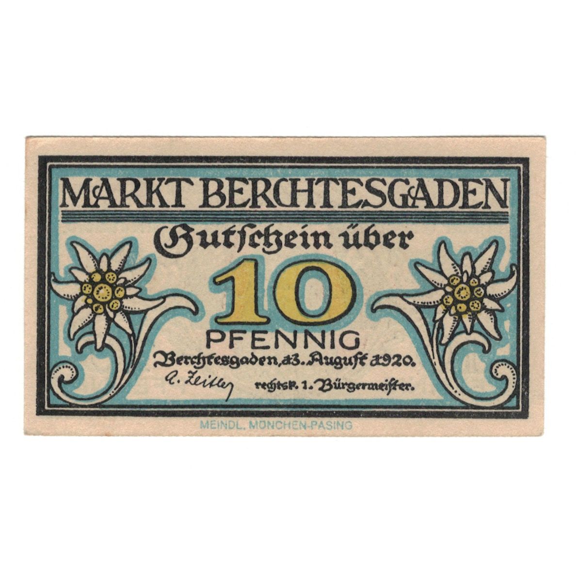 Banknot, Niemcy, Berchtesgaden Marktgemeinde, 10 Pfennig, personnage, 1920