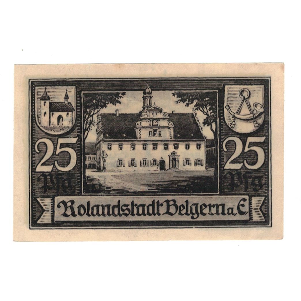 Geldschein, Deutschland, Belgern a. Elbe Stadt, 25 Pfennig, monument 1, 1921