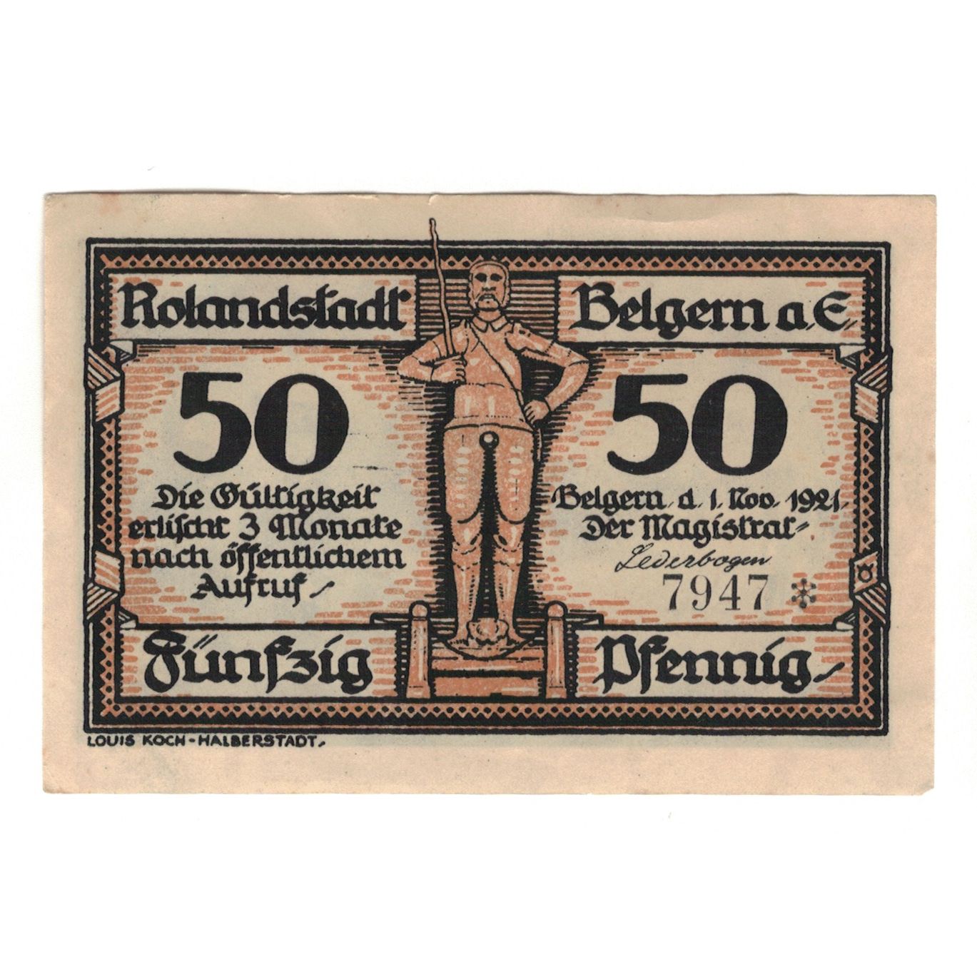 Banknot, Niemcy, Belgern a. Elbe Stadt, 50 Pfennig, place, 1921, 1921-11-01