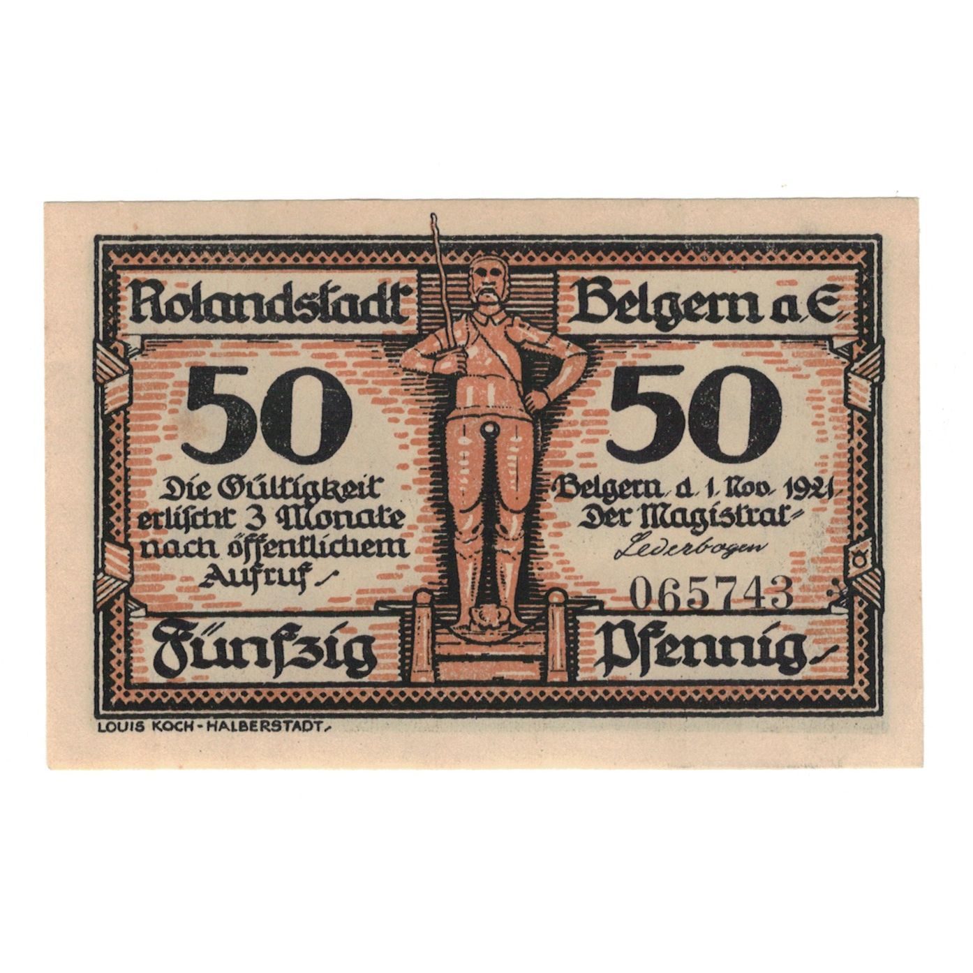 Banknot, Niemcy, Belgern a. Elbe Stadt, 50 Pfennig, place 1, 1921, 1921-11-01