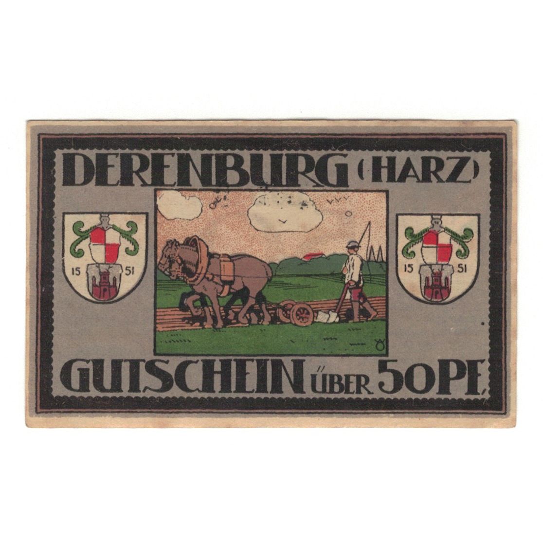 Banknot, Niemcy, Derenburg Stadt, 50 Pfennig, agriculteur, 1920, 1920-12-20