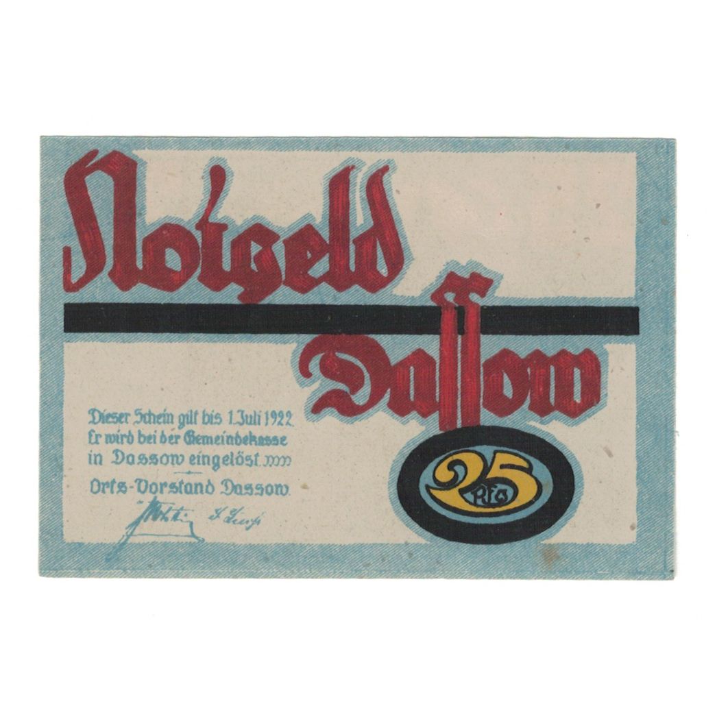 Geldschein, Deutschland, Dassow Gemeinde, 25 Pfennig, personnage, 1922