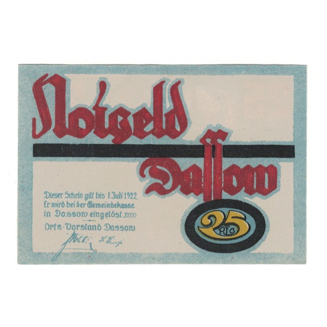 Billete, Alemania, Dassow Gemeinde, 25 Pfennig, personnage 1, 1922, 1922-07-01
