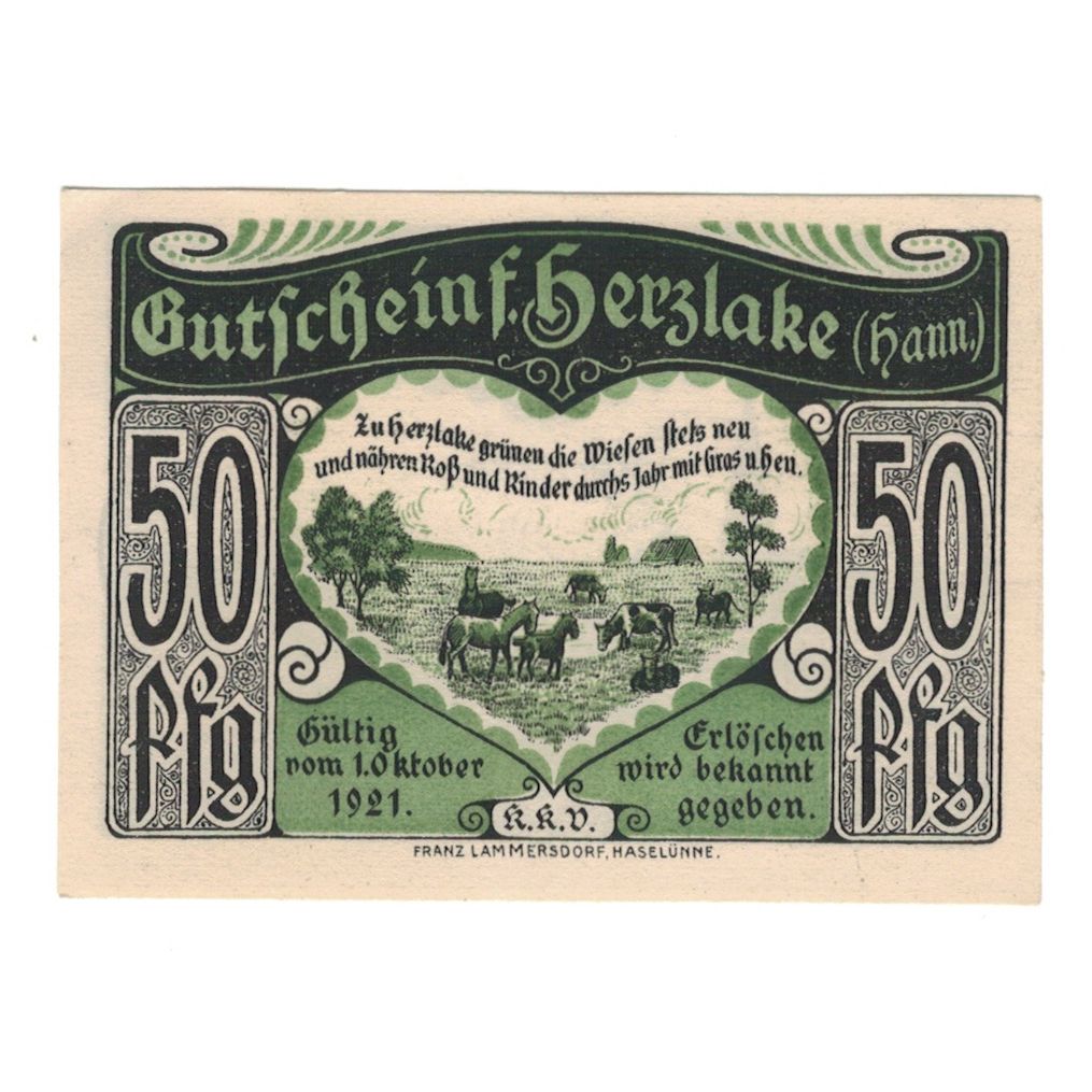 Billete, Alemania, Herzlake K.K.V., 50 Pfennig, champs, 1921, 1921-10-01, EBC+