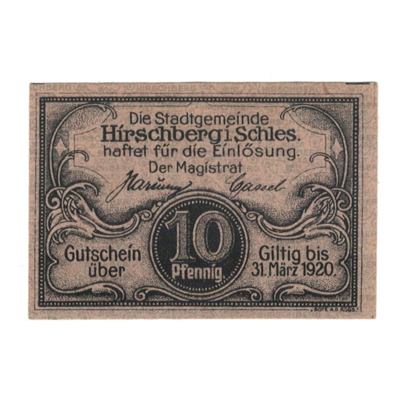 Banknot, Niemcy, Hirschberg i. Schles Stadt, 10 Pfennig, valeur faciale, 1920