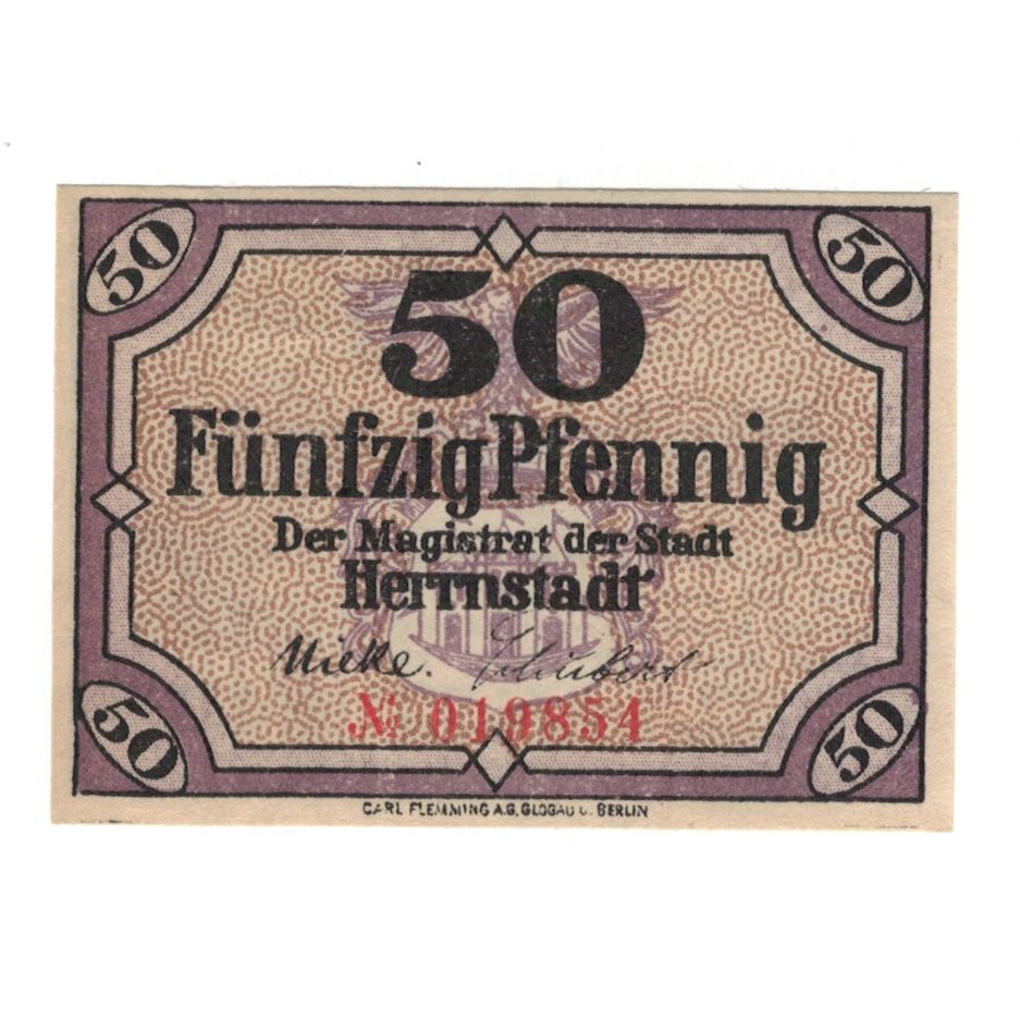 Geldschein, Deutschland, Herrnstadt Stadt, 50 Pfennig, valeur faciale 1, 1919