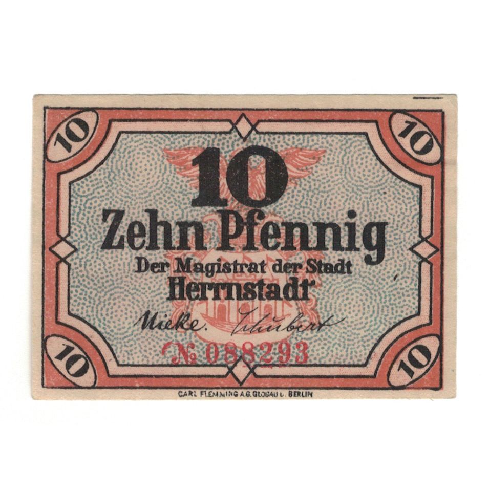 Geldschein, Deutschland, Herrnstadt Stadt, 10 Pfennig, valeur faciale, 1919