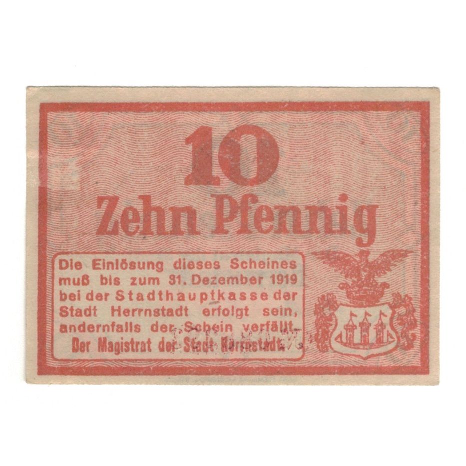 Geldschein, Deutschland, Herrnstadt Stadt, 10 Pfennig, valeur faciale, 1919