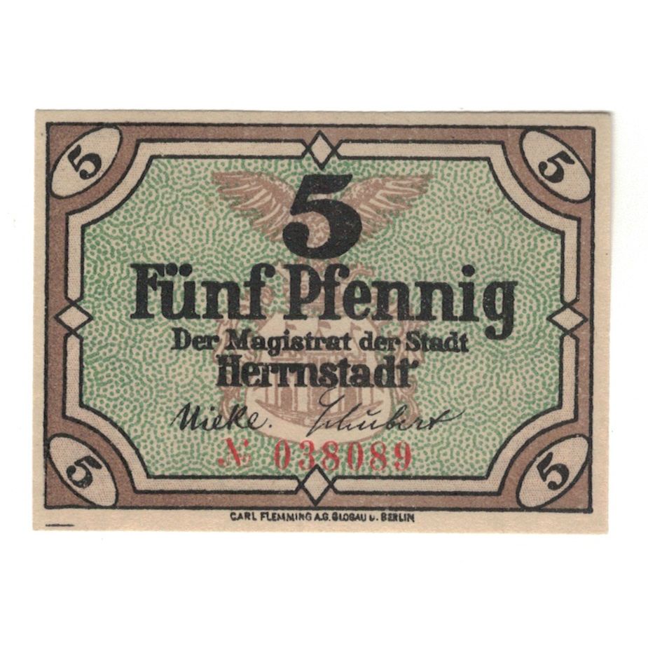 Geldschein, Deutschland, Herrnstadt Stadt, 5 Pfennig, valeur faciale, 1919