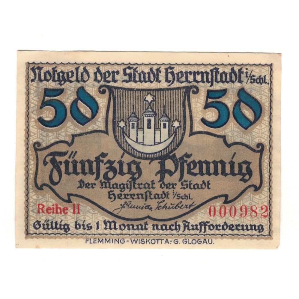 Banknot, Niemcy, Herrnstadt Stadt, 50 Pfennig, valeur faciale, 1920, Undated