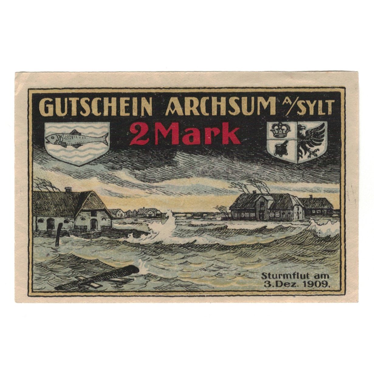 Banknot, Niemcy, Archsum, 2 Mark, drapeau, 1921, 1921-03-21, UNC(65-70)