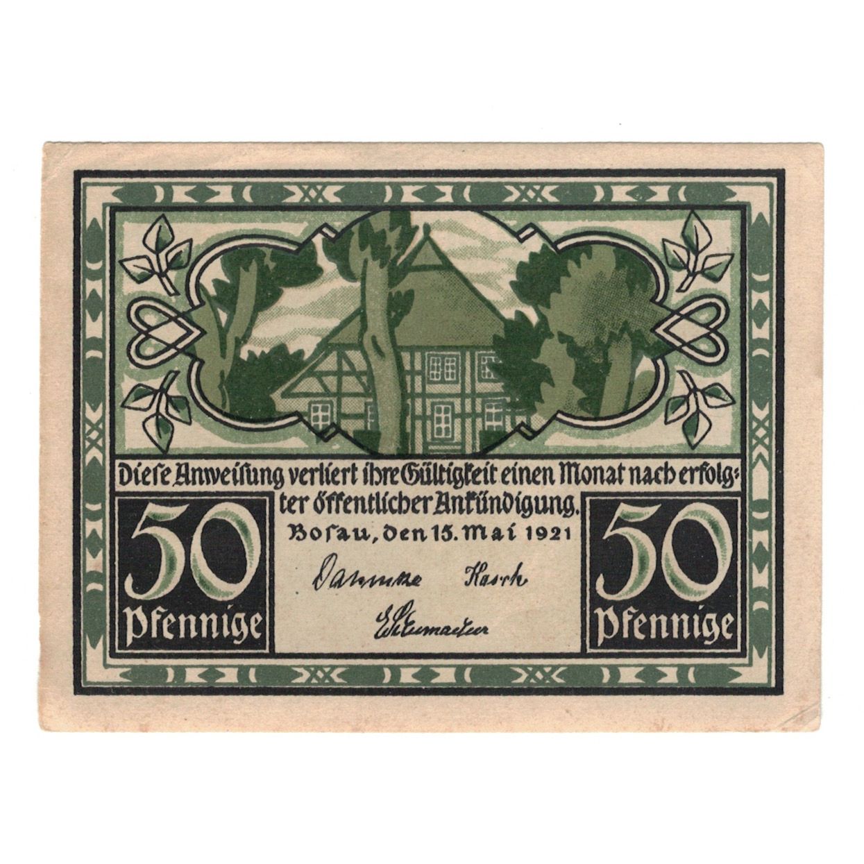 Banknot, Niemcy, Bosau, 50 Pfennig, Maison, 1921, 1921-05-15, UNC(63)
