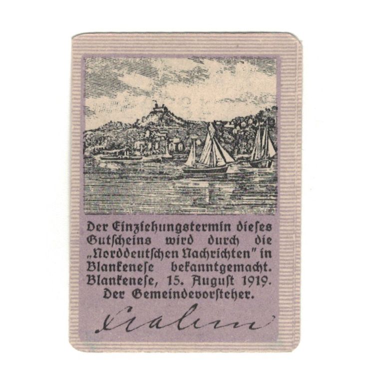 Banknot, Niemcy, Blankenese Gemeindesparkasse, 50 Pfennig, paysage, 1919